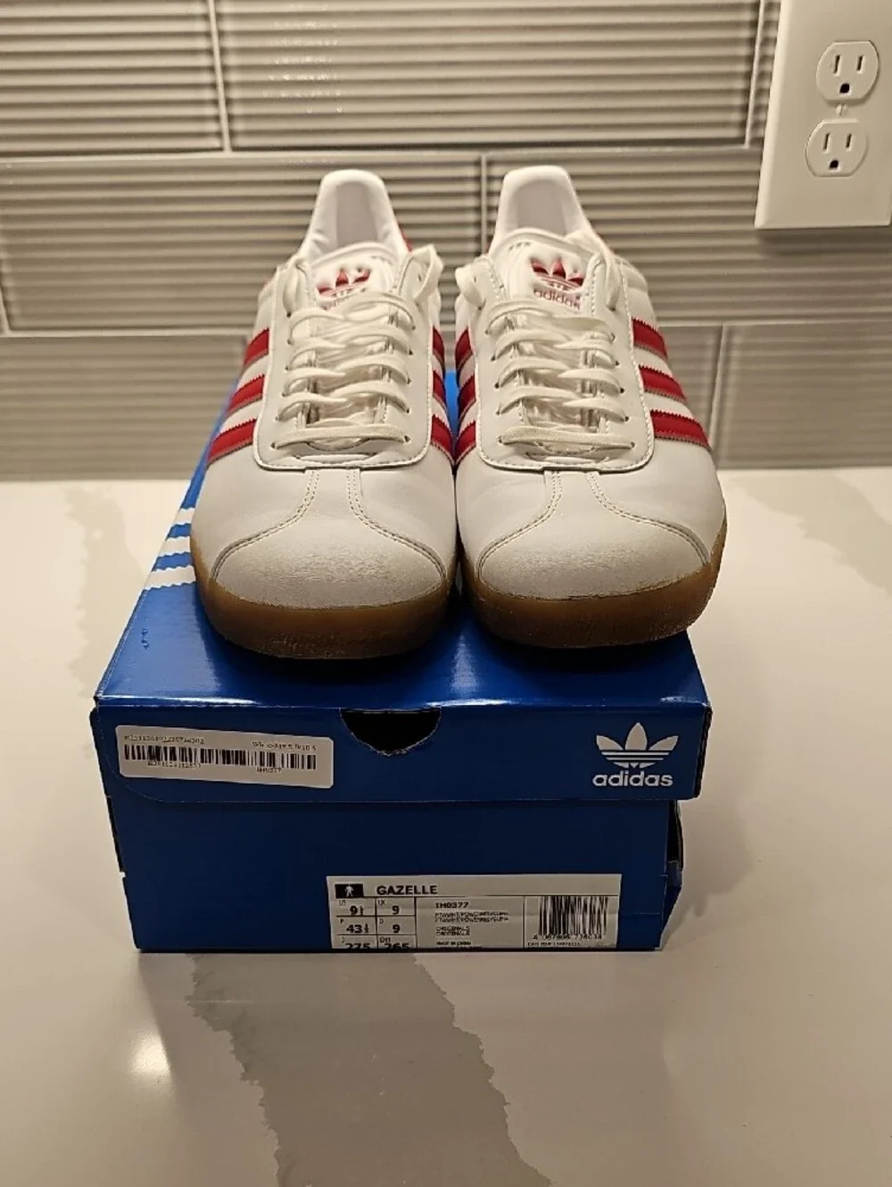 adidas White & Red Gazelle Retro Leather Sneakers